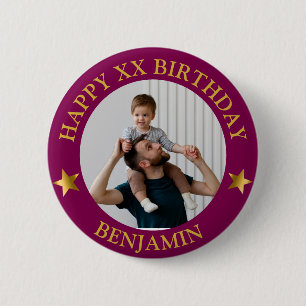 Custom Gold Maroon Happy Geburtstag Foto und Alter Button