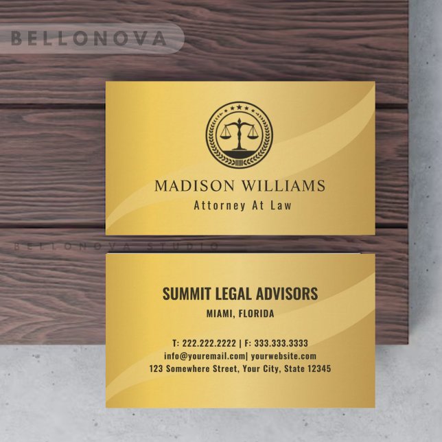 Custom Gold Metal Style Black Monogram Law Office Visitenkarte (Custom Gold Metal Style Black Monogram Law Office Business Card)