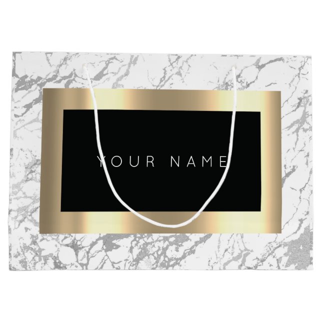 Custom Gold Metallic Minimal Marmor Gray Stone Große Geschenktüte (Rückseite)