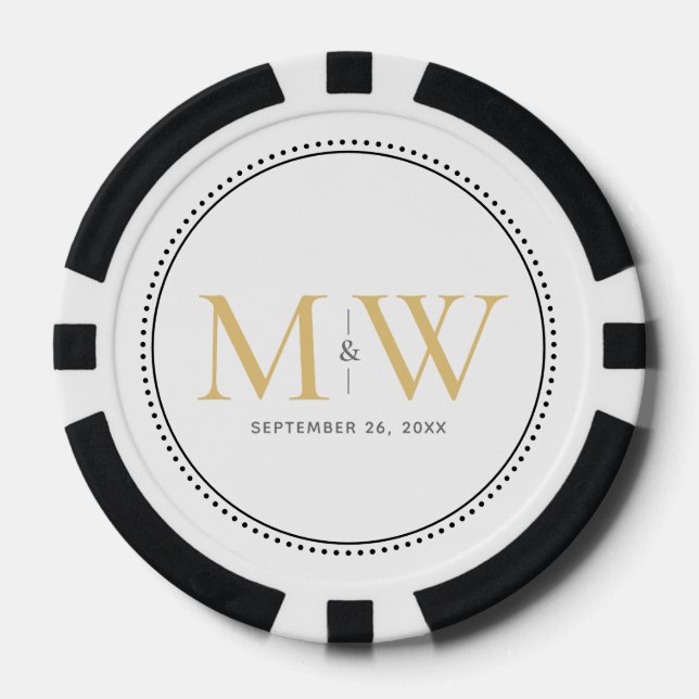 Custom Gold Mit Monogramm Hochzeitstermin Pokerchips (Vorderseite)