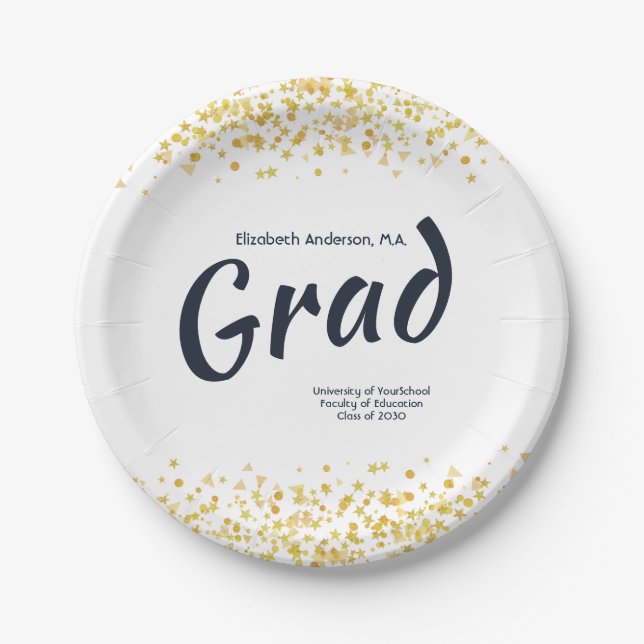Custom Gold / Navy Graduation Party Pappteller (Vorderseite)