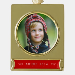 Custom Gold & Red Foto Ornament