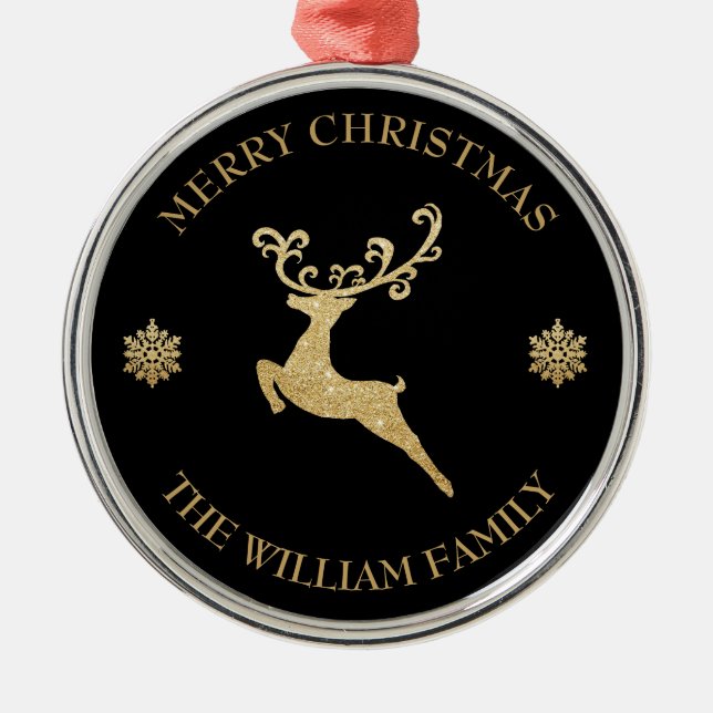 Custom Gold Rentier Merry Christmas Ornament Aus Metall (Vorne)
