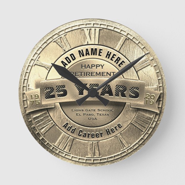 Custom Gold Retirement Award Runde Wanduhr (Vorderseite)