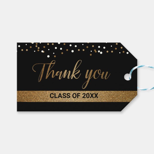 Custom Gold schwarz Danke Geschenkanhänger (Vorderseite (Horizontal))