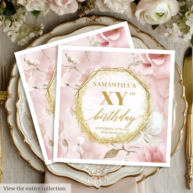Custom Gold Script Blush 80 Geburtstagsparty Napki Serviette (Custom Gold Script Blush 80 Birthday Party Napkins)