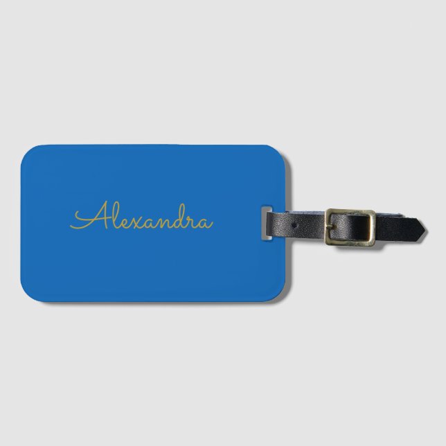 Custom Gold Script Turquoise Moderne Minimalistisc Gepäckanhänger (Vorderseite (Horizontal))