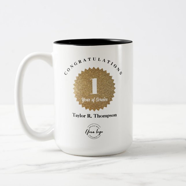 Custom Gold seal 1-Year Employee Service Award  Zweifarbige Tasse (Links)