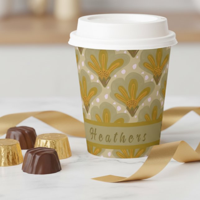 Custom Gold Shades Watercolor Floral Pappbecher (Elegantly cute with custom area so it will fit in with any party you are hosting.)