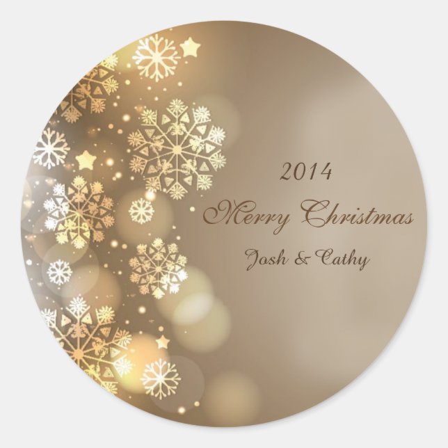 Custom Gold Snowflakes Weinetikett für Weihnachten Runder Aufkleber (Vorderseite)