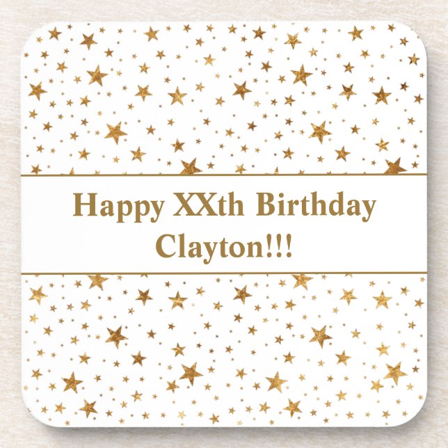 Custom Gold Stars mit Message Birthday Party Getränkeuntersetzer (Vorderseite)