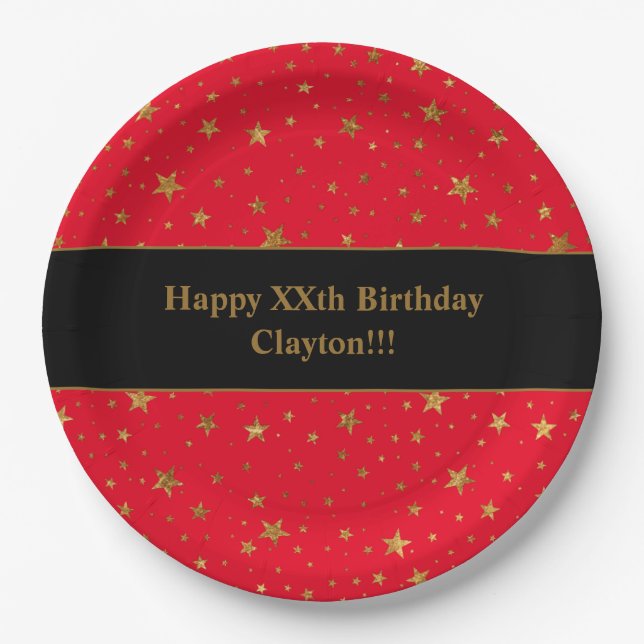 Custom Gold Stars mit Message Birthday Party Pappteller (Vorderseite)