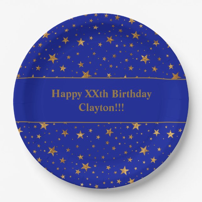 Custom Gold Stars mit Message Birthday Party Pappteller (Vorderseite)