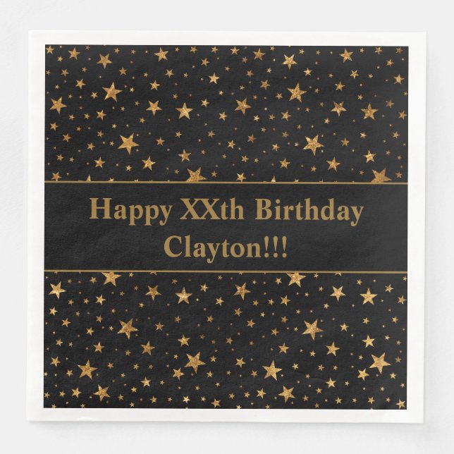 Custom Gold Stars mit Message Birthday Party Serviette (Vorderseite)