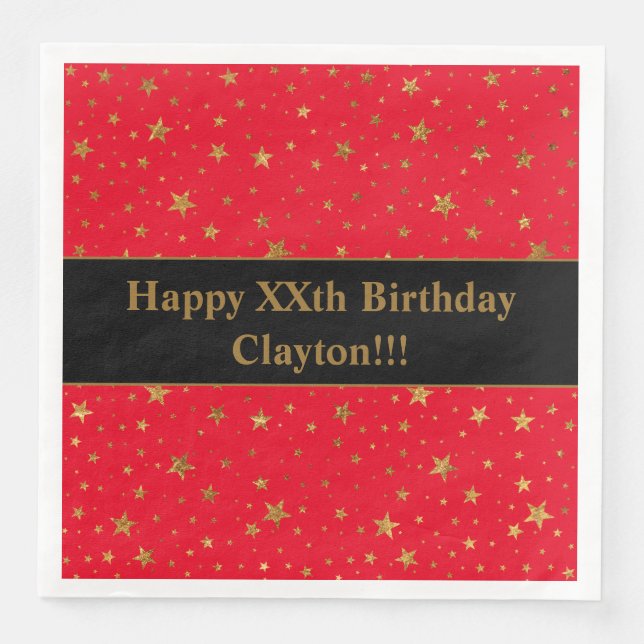 Custom Gold Stars mit Message Birthday Party Serviette (Vorderseite)