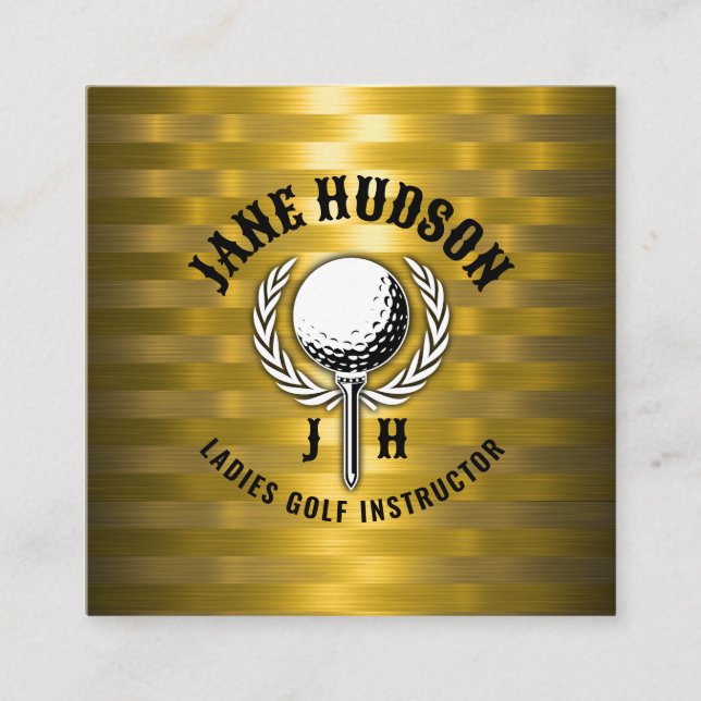 Custom Gold Strips Golf Monogram Design Quadratische Visitenkarte (Vorderseite)
