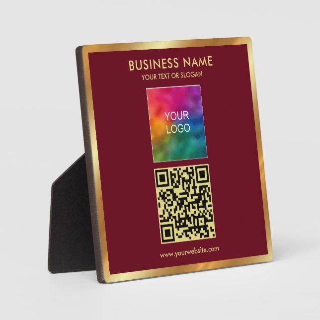 Custom Gold Text QR Code Upload Business Logo Fotoplatte (Vorderseite)