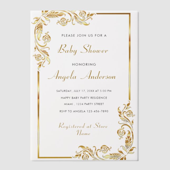 Custom Gold Vellum Baby Shower Einladung Vorlage (Vorderseite)