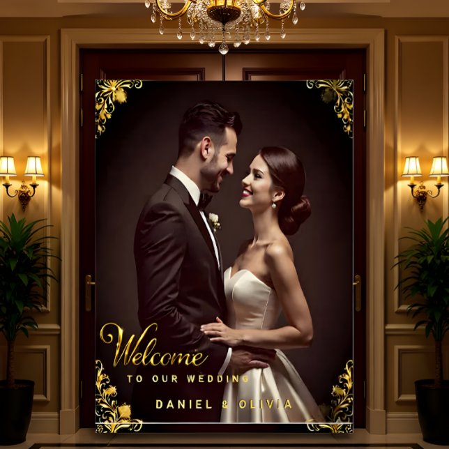 Custom Gold Wedding Welcome Sign with Photo  Acrylschild (Von Creator hochgeladen)