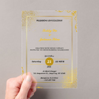 Custom Gold zusammen mit ihren Familien Hochzeit Acryleinladungen