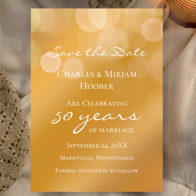 Custom Golden 50. Wedding Anniversary Party Save The Date (Customize this template to create a beautiful golden save the date 50th anniversary party card

)