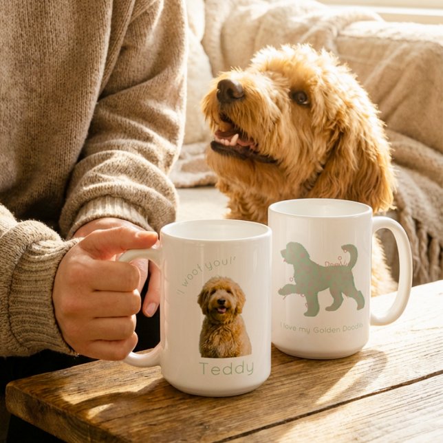 Custom Golden Doodle Photo I Woof You Personalized Kaffeetasse (Von Creator hochgeladen)
