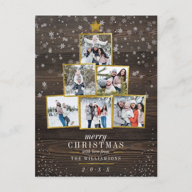 Custom Golden Foto Tree | Elegante Weihnachten Postkarte (Vorderseite)