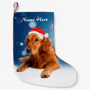 Custom Golden Retriever Dog Snow Stars Blau Himmel Kleiner Weihnachtsstrumpf