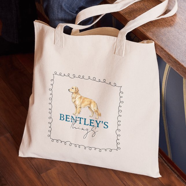 Custom Golden Retriever Portrait Dog Dings Tragetasche (Carry your new pet's favorite toys in this Custom Golden Retriever Portrait Dog Things Tote Bag!)