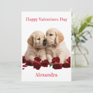 Custom Golden Retriever Puppies Kissing Valentine Feiertagskarte