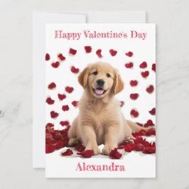 Custom Golden Retriever Puppy Rose Petal Valentine Feiertagskarte