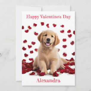 Custom Golden Retriever Puppy Rose Petal Valentine Feiertagskarte