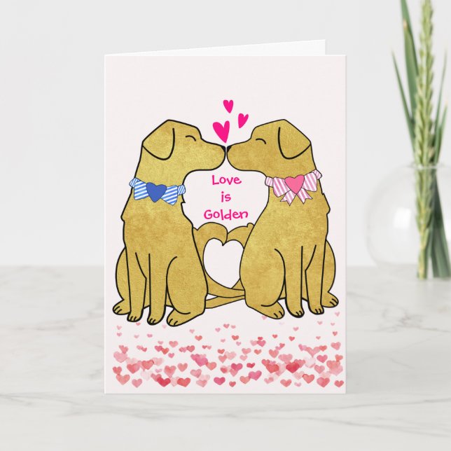 Custom Golden Retrievers Kissing Valentine Feiertagskarte (Vorderseite)