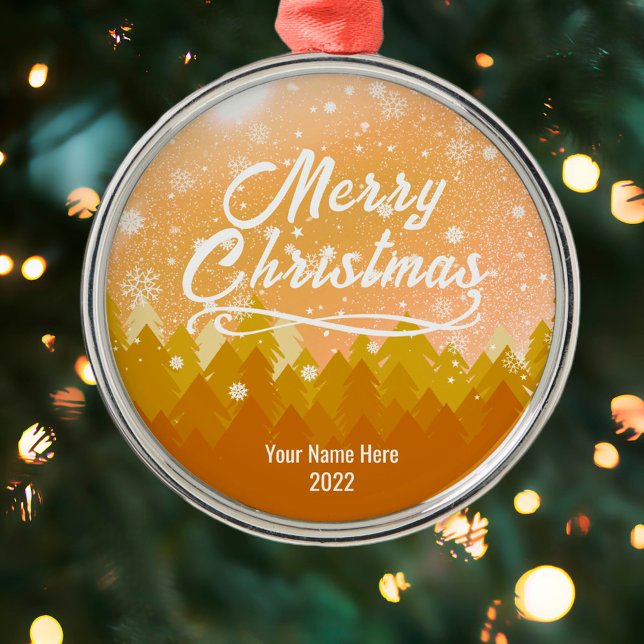 Custom Golden Snow Friedlich Forest Frohe Weihnach Ornament Aus Metall (Von Creator hochgeladen)