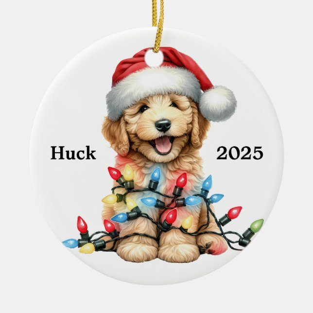 Custom Goldendoodle Christmas Dog Keramik Ornament (Vorne)