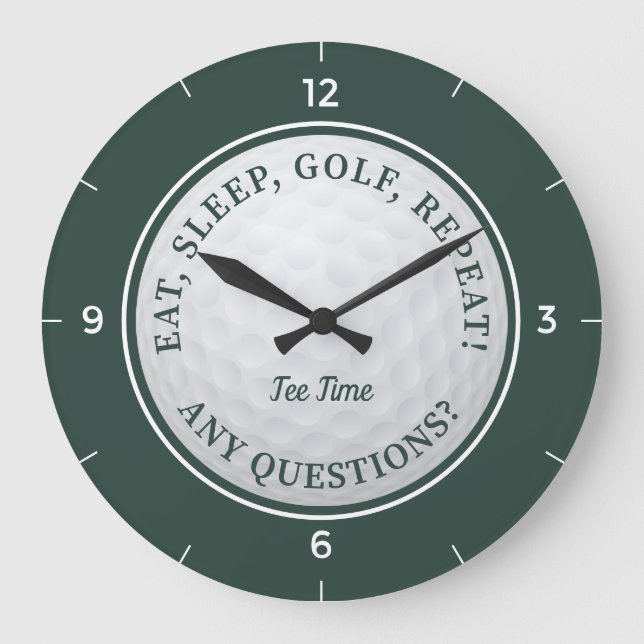 Custom Golf Ball Sport Funny Golf Zitat Grün Große Wanduhr (Vorderseite)