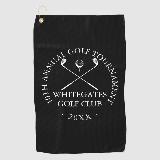 Custom Golf Club Turnier Schwarz und Weiß Golfhandtuch (Vorderseite)