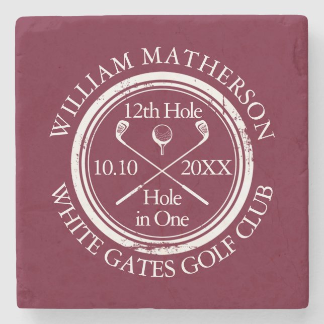Custom Golf Hole in One Burgundy Steinuntersetzer (Vorderseite)