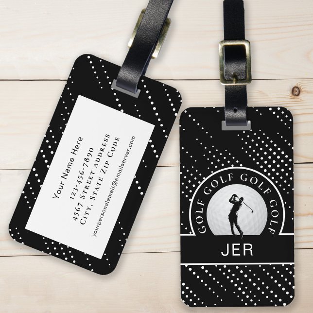 Custom Golf Male Golfer Silhouette Schwarz & Weiß Gepäckanhänger (Custom Golf Male Golfer Silhouette Black & White Luggage Tag)