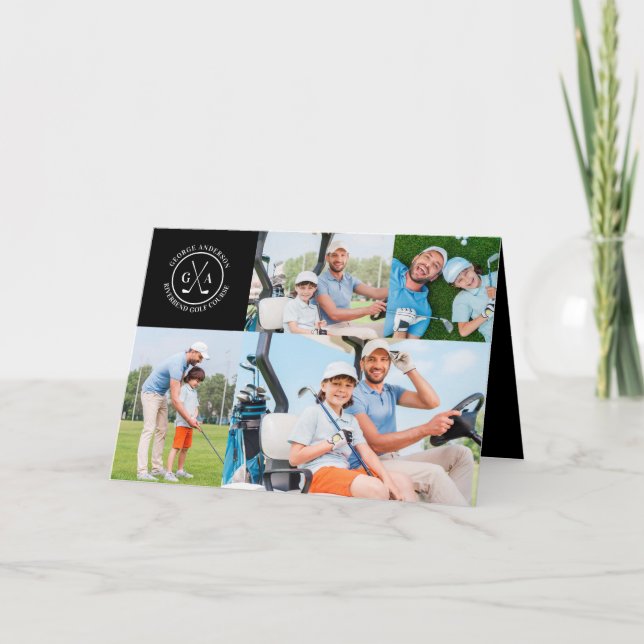 Custom Golf Multi Foto Monogram Vathday Karte (Vorderseite)