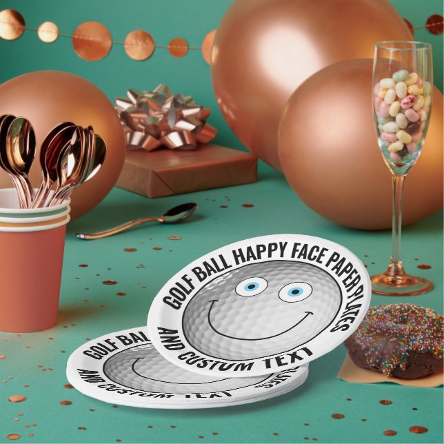 Custom Golf Theme Party BLAUE EYES Happy Face 7" Pappteller (Multi)