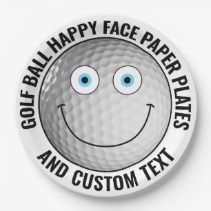 Custom Golf Theme Party BLAUE EYES Happy Face 9" Pappteller