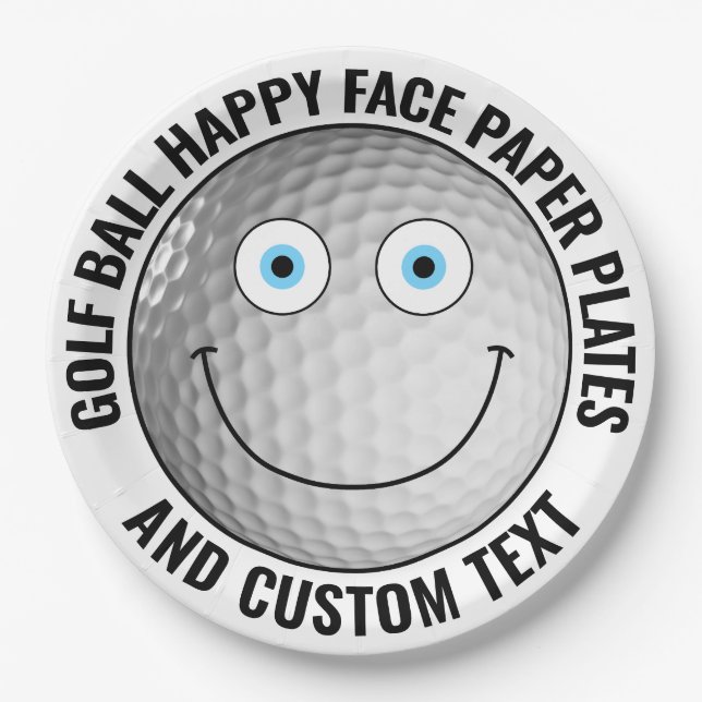 Custom Golf Theme Party BLAUE EYES Happy Face 9" Pappteller (Vorderseite)