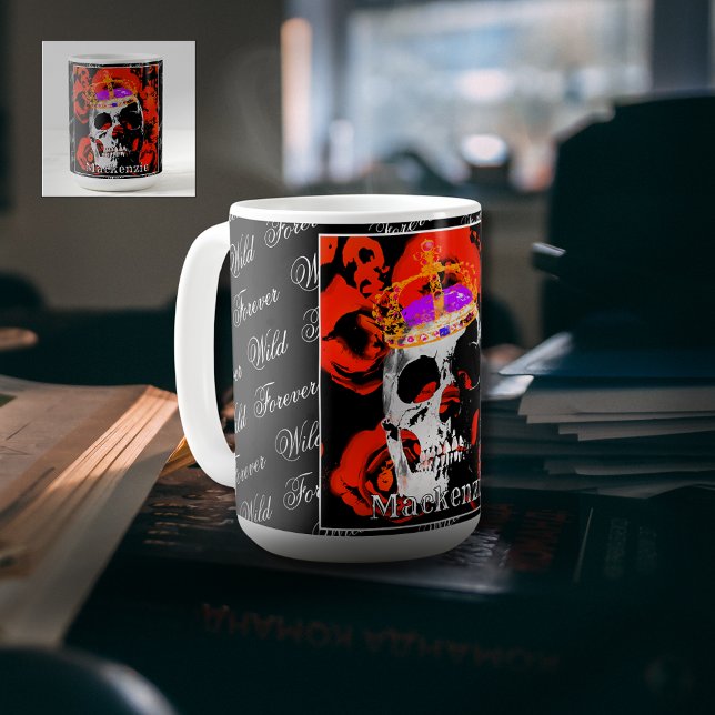 Custom Gothic Skull Rote Rosen Kaffee Tasse (Von Creator hochgeladen)