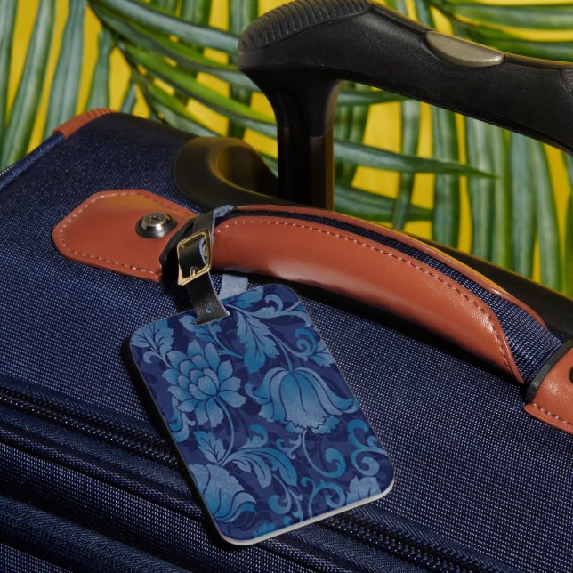 Custom Gracful Blue Floral Luggage Tag Gepäckanhänger (Vorderseite Insitu 1)