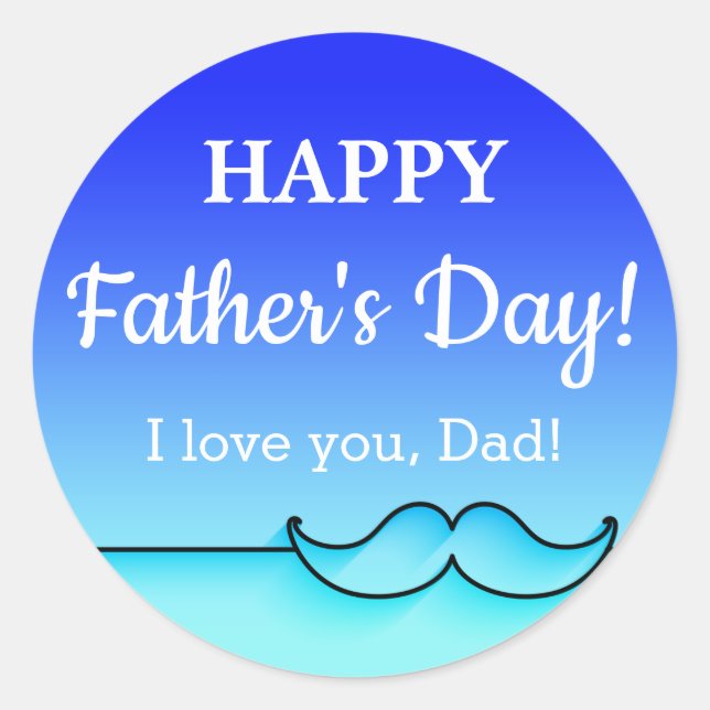 CUSTOM Gradient Blue Father's Day Mustache Runder Aufkleber (Vorderseite)