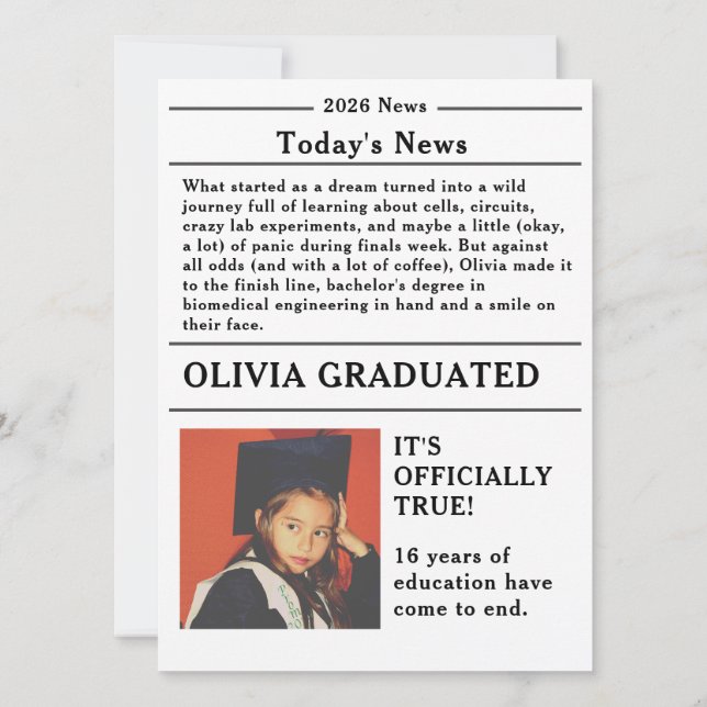 Custom Graduation Newspaper Academic Major Edition (Rückseite)