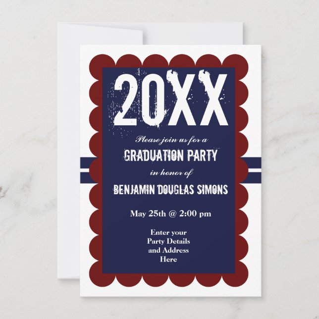 Custom Graduation Party Einladungen Navy Blue Red (Vorderseite)