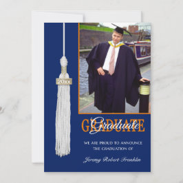 Custom Graduation Party Invite Blue/Orange Tassel Einladung