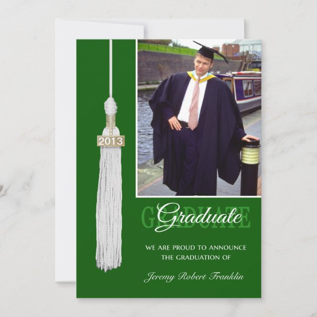 Custom Graduation Party lädt grüne weiße Tassel ei Einladung (Vorderseite)